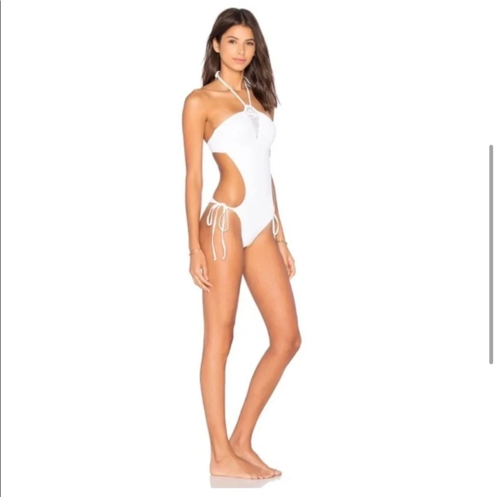 Frankie’s bikinis crochet scrunch butt ruched festival one piece monokini XS
